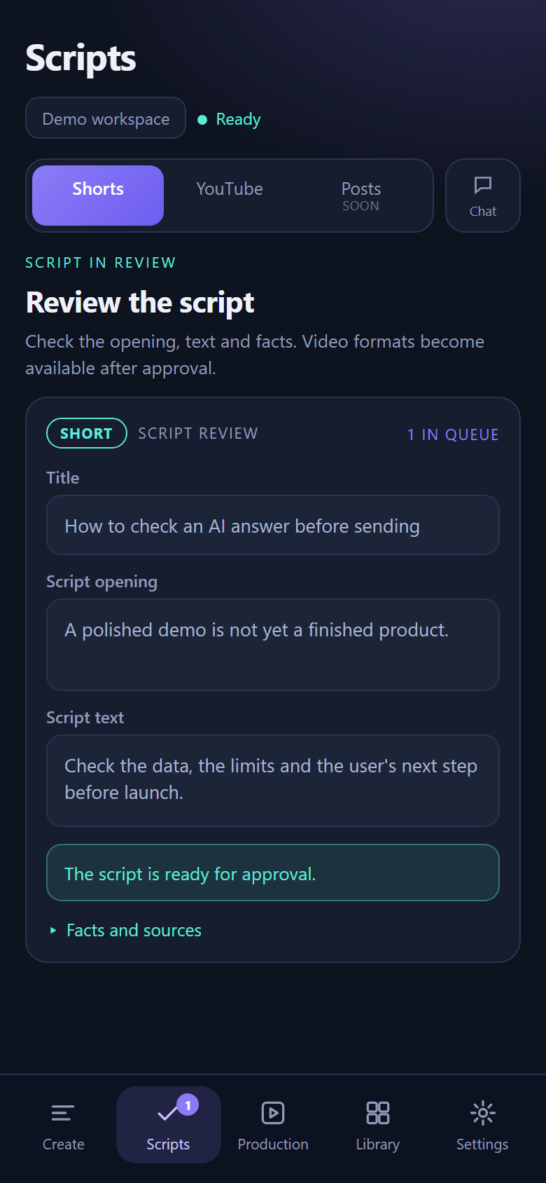 An editor reviews a script. Fictional test data.