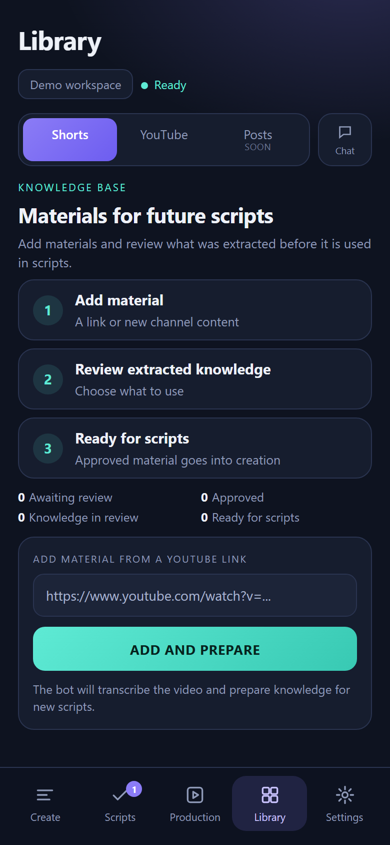 Materials library. Fictional test data.