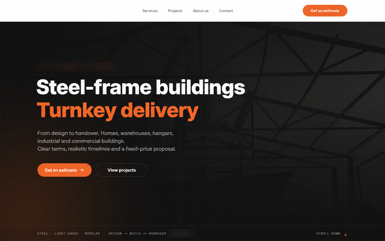 Construction company website. Client data hidden.